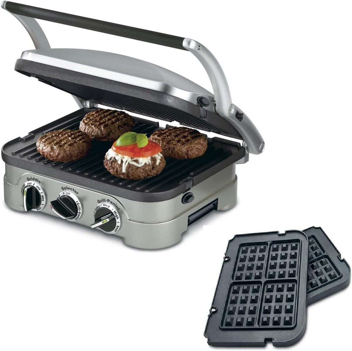 Grill et presse-panini Cuisinart 5-en-1 Griddler avec accessoire à gaufres (GR-4N) – Inclut des plaques de cuisson et à gaufres