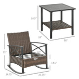 Ensemble de 3 chaises à bascule Outsunny avec coussins, ensemble bistro en osier, bleu foncé