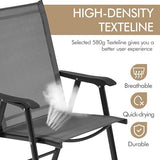 Yaheetech Lot de 4 chaises de salle à manger de patio avec accoudoirs, chaises pliantes d'extérieur avec cadre en métal et dossier pour pelouse, jardin, cour et bord de piscine, noir