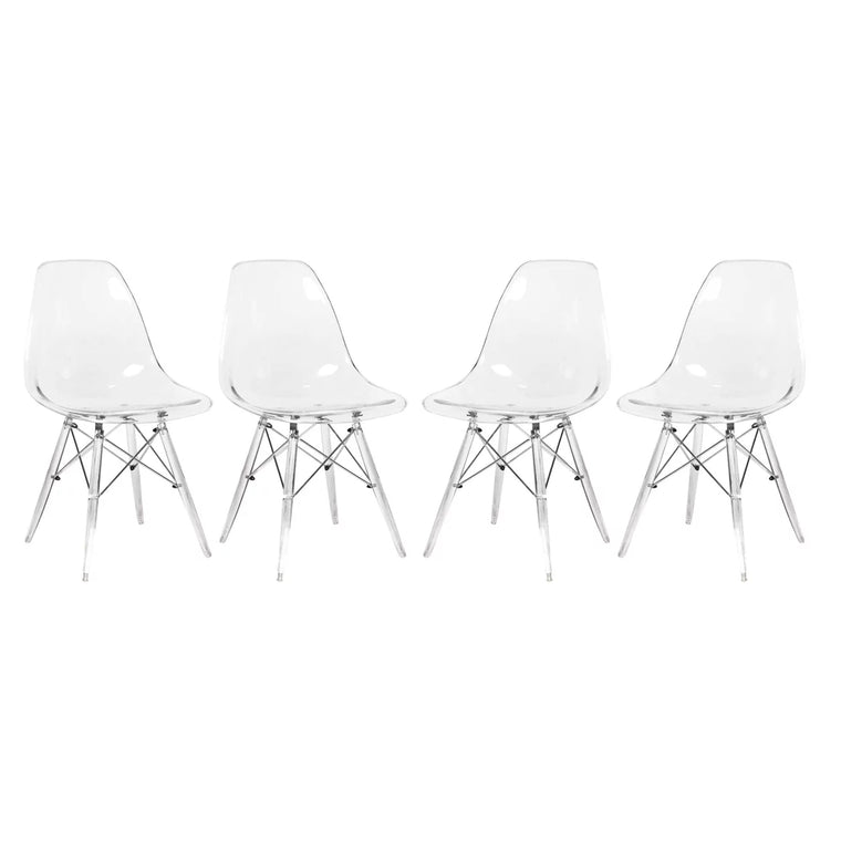 Chaise latérale moulée Dover avec base en acrylique, ensemble de 4 – Transparent