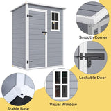 Abri de jardin extérieur en résine DWVO 1,5 x 0,9 m avec plancher, abri de rangement verrouillable et étanche avec fenêtre, rangement d'outils en plastique pour jardin, arrière-cour, terrasse, pelouse, gris