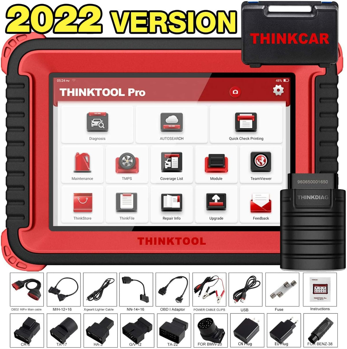 Outil de diagnostic OBD2 bidirectionnel THINKCAR THINKTOOL PRO pour tous les systèmes, 31+ fonctions de réinitialisation, programmation de clés, codage de variante, AutoAuth pour FCA SGW, 2 ans de mises à jour gratuites
