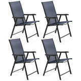 Yaheetech Lot de 4 chaises de salle à manger de patio avec accoudoirs, chaises pliantes d'extérieur avec cadre en métal et dossier pour pelouse, jardin, cour et bord de piscine, noir