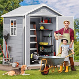 Abri de jardin extérieur en résine DWVO 1,5 x 0,9 m avec plancher, abri de rangement verrouillable et étanche avec fenêtre, rangement d'outils en plastique pour jardin, arrière-cour, terrasse, pelouse, gris