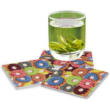 Lot de 4 dessous de verre carrés en céramique motif donuts, absorbants et résistants à la chaleur, protection de bureau avec base en liège pour cuisine, bar et décoration intérieure, 10 cm
