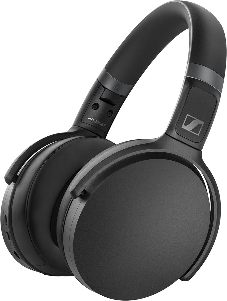 Casque sans fil SENNHEISER HD 450BT Bluetooth 5.0 avec réduction de bruit active – 30 heures d'autonomie, recharge rapide USB-C, bouton d'assistant vocal, pliable – Noir