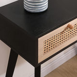 Table console en rotin, tables d'entrée, coiffeuse, commode en rotin, table de canapé en bois style ferme, table d'appoint étroite pour couloir, bureau, vestibule, 31 po (noir)