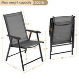 Yaheetech Lot de 4 chaises de salle à manger de patio avec accoudoirs, chaises pliantes d'extérieur avec cadre en métal et dossier pour pelouse, jardin, cour et bord de piscine, noir
