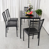 Ensemble de salle à manger 5 pièces, 1 table de cuisine et 4 chaises rembourrées, cadre en métal, plateau en verre trempé, noir
