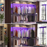Portant à vêtements industriel Aheaplus, portant réversible de 202,4 cm pour suspendre les vêtements, penderie robuste avec lumières LED et étagères, système de dressing, noir