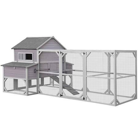 Poulailler spacieux Aivituvin pour 15 à 20 poules, nichoir à 3 sections, 370 cm, dimensions : 370 (L) x 175 (l) x 170 (H) cm, gris