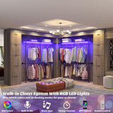 Portant à vêtements industriel Aheaplus, portant réversible de 202,4 cm pour suspendre les vêtements, penderie robuste avec lumières LED et étagères, système de dressing, noir
