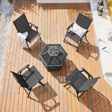 Yaheetech Lot de 4 chaises de salle à manger de patio avec accoudoirs, chaises pliantes d'extérieur avec cadre en métal et dossier pour pelouse, jardin, cour et bord de piscine, noir