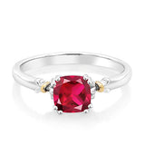 Bague de fiançailles Gem Stone King en argent sterling 925 et or jaune 10 carats avec pierre de naissance taille coussin de 6 mm | Bague de promesse pour anniversaire de mariage pour femme | Disponible en tailles 5, 6, 7, 8, 9