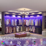 Portant à vêtements industriel Aheaplus, portant réversible de 202,4 cm pour suspendre les vêtements, penderie robuste avec lumières LED et étagères, système de dressing, noir