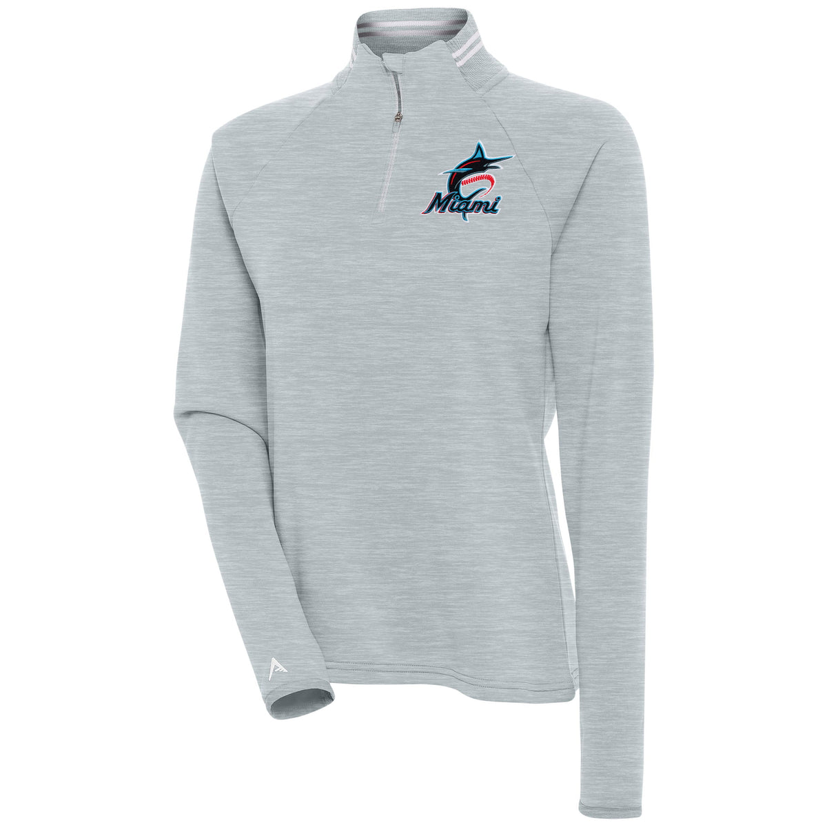 Haut à quart de zip et manches raglan Milo Miami Marlins Antigua pour femme, gris chiné