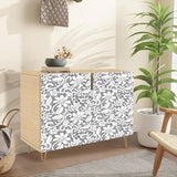 Buffet enfilade style Mid-Century, meuble de rangement de cuisine avec 2 portes, bordure ornée sans couture, style oriental, beige clair, pour console décorative, buffet de bar, salle à manger ou entrée.