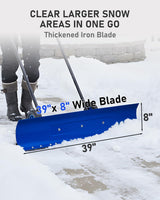 Pelle à neige avec roues Outvita, chasse-neige de 29 po de large et 18 po de long, angle et hauteur réglables, poignée rembourrée, outil de déneigement efficace pour allée ou trottoir (jaune)