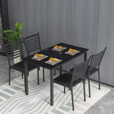 Ensemble de salle à manger 5 pièces, 1 table de cuisine et 4 chaises rembourrées, cadre en métal, plateau en verre trempé, noir