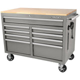 Établi mobile Husky de 46 po L x 24,5 po P à 9 tiroirs, gris brillant, avec plateau en bois dur