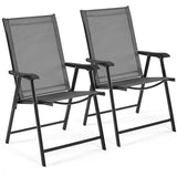 Yaheetech Lot de 4 chaises de salle à manger de patio avec accoudoirs, chaises pliantes d'extérieur avec cadre en métal et dossier pour pelouse, jardin, cour et bord de piscine, noir