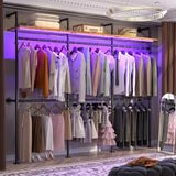 Portant à vêtements industriel Aheaplus, portant réversible de 202,4 cm pour suspendre les vêtements, penderie robuste avec lumières LED et étagères, système de dressing, noir