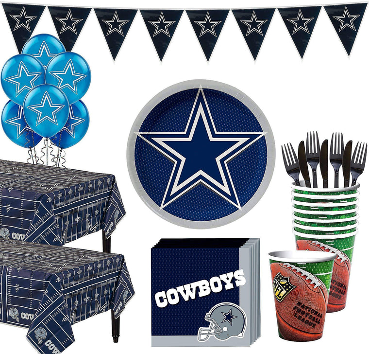 Fournitures de fête Dallas Cowboys de Party City pour 36 invités, incluant assiettes, serviettes, nappes et ballons