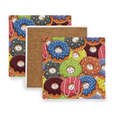 Lot de 4 dessous de verre carrés en céramique motif donuts, absorbants et résistants à la chaleur, protection de bureau avec base en liège pour cuisine, bar et décoration intérieure, 10 cm
