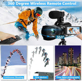 Caméscope 4K HD avec mise au point automatique, 48 MP, 60 FPS, zoom numérique 30X, fonction LED pour YouTube, batterie 4500 mAh avec stabilisateur portatif, télécommande, microphone et carte SD 64 Go