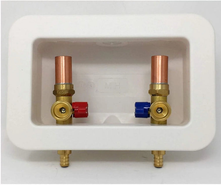 BOÎTIER DE SORTIE ET VANNES AVEC ANTI-BÉLIER 1/2 PEX F1807 x 3/4 MHT Mâle pour lave-linge, kit de montage à tige longue, sans plomb, raccordement facile avec colonnes montantes en cuivre