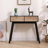 Table console en rotin, tables d'entrée, coiffeuse, commode en rotin, table de canapé en bois style ferme, table d'appoint étroite pour couloir, bureau, vestibule, 31 po (noir)