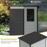 Abri de jardin extérieur en résine DWVO 1,5 x 0,9 m avec plancher, abri de rangement verrouillable et étanche avec fenêtre, rangement d'outils en plastique pour jardin, arrière-cour, terrasse, pelouse, gris