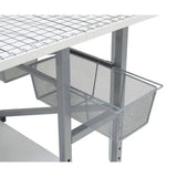 Table de découpe pour couture Sew Ready, mobile, pliable et réglable en hauteur, avec plateau à grille et rangement, coloris argent/blanc