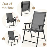 Yaheetech Lot de 4 chaises de salle à manger de patio avec accoudoirs, chaises pliantes d'extérieur avec cadre en métal et dossier pour pelouse, jardin, cour et bord de piscine, noir
