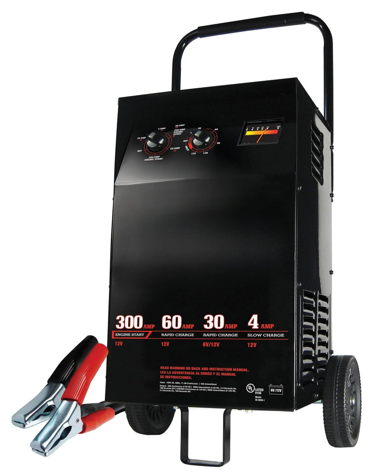 Chargeur de batterie sur roues et démarreur de moteur électrique, 2 en 1, commande par minuterie manuelle, 300 ampères de démarrage, 6 volts, 12 volts, pour batteries de voiture, VUS, camion et marine