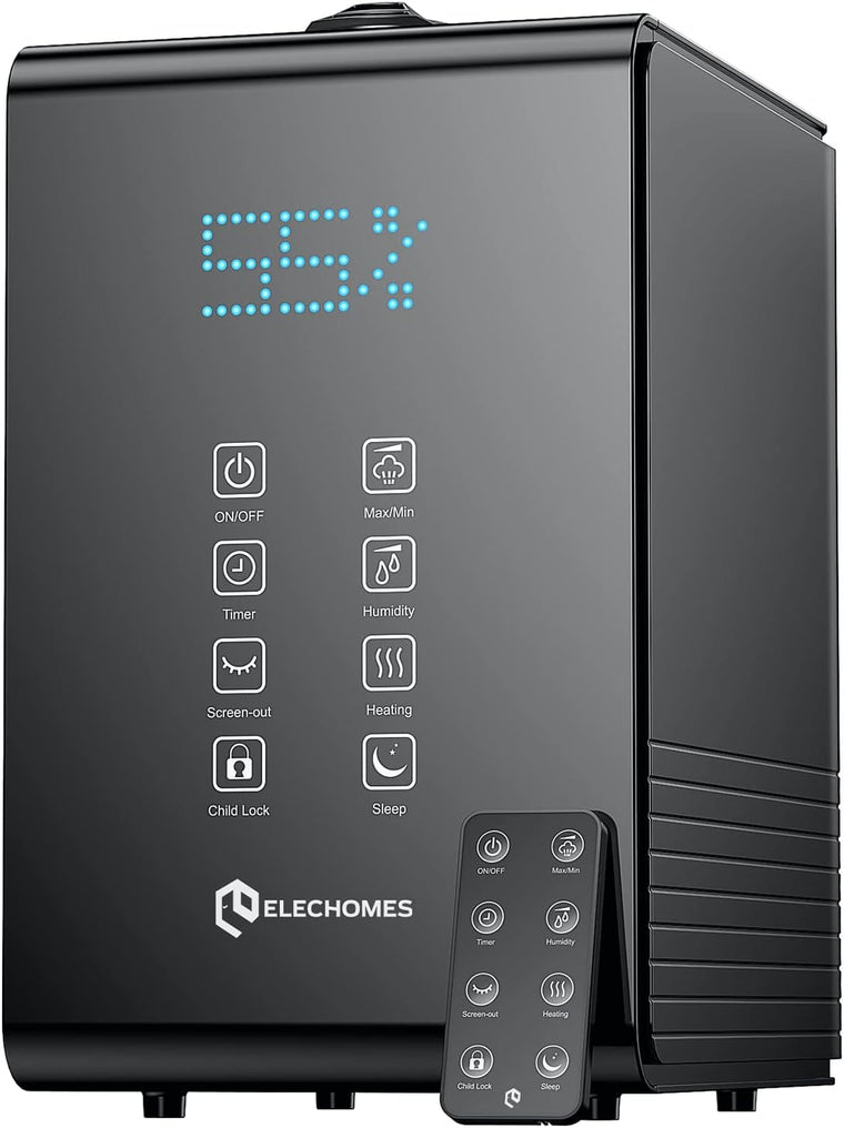 Humidificateur Elechomes SH8820, humidificateur à brume chaude et froide à remplissage par le haut de 5,5 L pour grandes chambres et plantes, avec télécommande, ultra-silencieux (20 dB), écran LED, humidité max. de 600 ml/h, arrêt automatique, noir