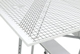 Table de découpe pour couture Sew Ready, mobile, pliable et réglable en hauteur, avec plateau à grille et rangement, coloris argent/blanc