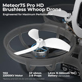 Drone FPV BETAFPV Meteor75 Pro Brushless Whoop avec contrôleur de vol Matrix 1S 3-en-1 HD, moteur 1102 22000KV, hélices tripales 45 mm, compatible avec l'unité aérienne O4 pour les cinéastes et passionnés de FPV, vol en intérieur et extérieur – PNP