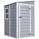Abri de jardin extérieur en résine DWVO 1,5 x 0,9 m avec plancher, abri de rangement verrouillable et étanche avec fenêtre, rangement d'outils en plastique pour jardin, arrière-cour, terrasse, pelouse, gris