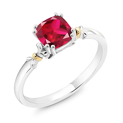 Bague de fiançailles Gem Stone King en argent sterling 925 et or jaune 10 carats avec pierre de naissance taille coussin de 6 mm | Bague de promesse pour anniversaire de mariage pour femme | Disponible en tailles 5, 6, 7, 8, 9