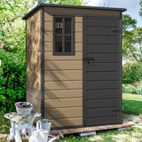 Abri de jardin extérieur en résine DWVO 1,5 x 0,9 m avec plancher, abri de rangement verrouillable et étanche avec fenêtre, rangement d'outils en plastique pour jardin, arrière-cour, terrasse, pelouse, gris
