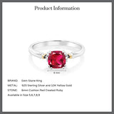 Bague de fiançailles Gem Stone King en argent sterling 925 et or jaune 10 carats avec pierre de naissance taille coussin de 6 mm | Bague de promesse pour anniversaire de mariage pour femme | Disponible en tailles 5, 6, 7, 8, 9