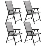 Yaheetech Lot de 4 chaises de salle à manger de patio avec accoudoirs, chaises pliantes d'extérieur avec cadre en métal et dossier pour pelouse, jardin, cour et bord de piscine, noir