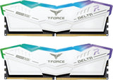 Kit de mémoire vive pour ordinateur de bureau TEAMGROUP T-Force Delta RGB DDR5 32 Go (2 x 16 Go) 6400 MHz (PC5-51200) CL40 (Blanc) pour Z690 – FF4D532G6400HC40BDC01
