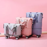 Sac de voyage à roulettes avec poignée, sac pliable extensible, bagage cabine avec roulettes amovibles, sac de week-end à roulettes pour femmes et hommes – Violet