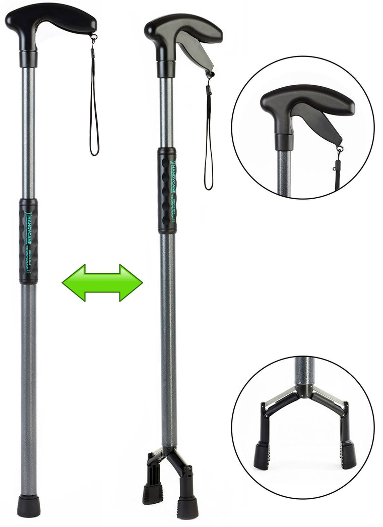 Canne de marche tout-en-un Handy Cane avec pince de préhension intégrée - Taille moyenne