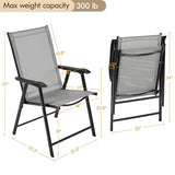 Yaheetech Lot de 4 chaises de salle à manger de patio avec accoudoirs, chaises pliantes d'extérieur avec cadre en métal et dossier pour pelouse, jardin, cour et bord de piscine, noir