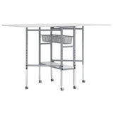 Table de découpe pour couture Sew Ready, mobile, pliable et réglable en hauteur, avec plateau à grille et rangement, coloris argent/blanc