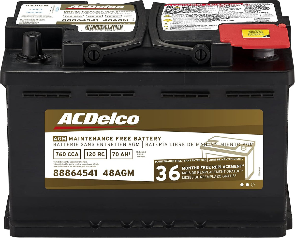 Batterie AGM ACDelco Gold 48AGM, groupe BCI 48, garantie 36 mois, noir