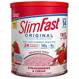 Poudre de remplacement de repas SlimFast, Fraise et crème, Mélange pour boisson fouettée minceur, 10 g de protéines, 14 portions